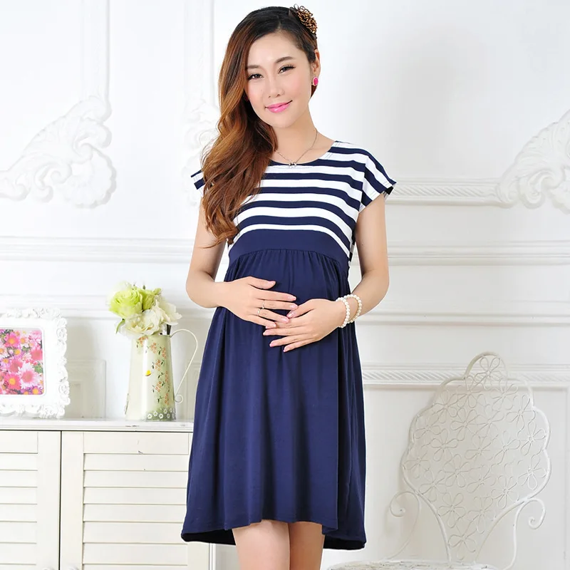 BAHEMAMI Maternity dress casual cotton maternity clothes plus size ledies stripe Pregnant