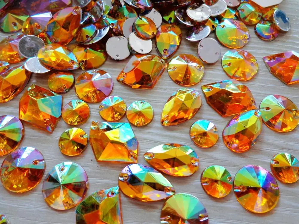 

300pcs mixed loading shape size sew on Acrylic Crystal Golden rhinestones loose Beads hand sewing strass for dress