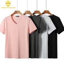 Мужская майка, белые, серые, Однотонная рубашка для девочек Для мужчин короткий рукав 95% бамбуковое волокно рубашки супер мягкий V образным вырезом Hombre сексуальные затянуть манжеты