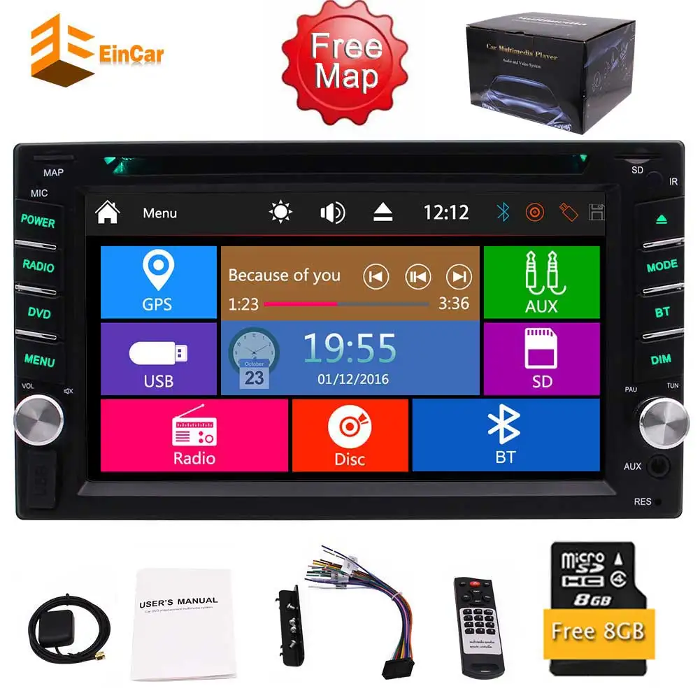 Excellent Eincar Double din Car DVD Player GPS Navigation Touchscreen Auto Stereo Cam-in USB SD SWC Bluetooth&Free 8GB GPS Map Card&Remote 3