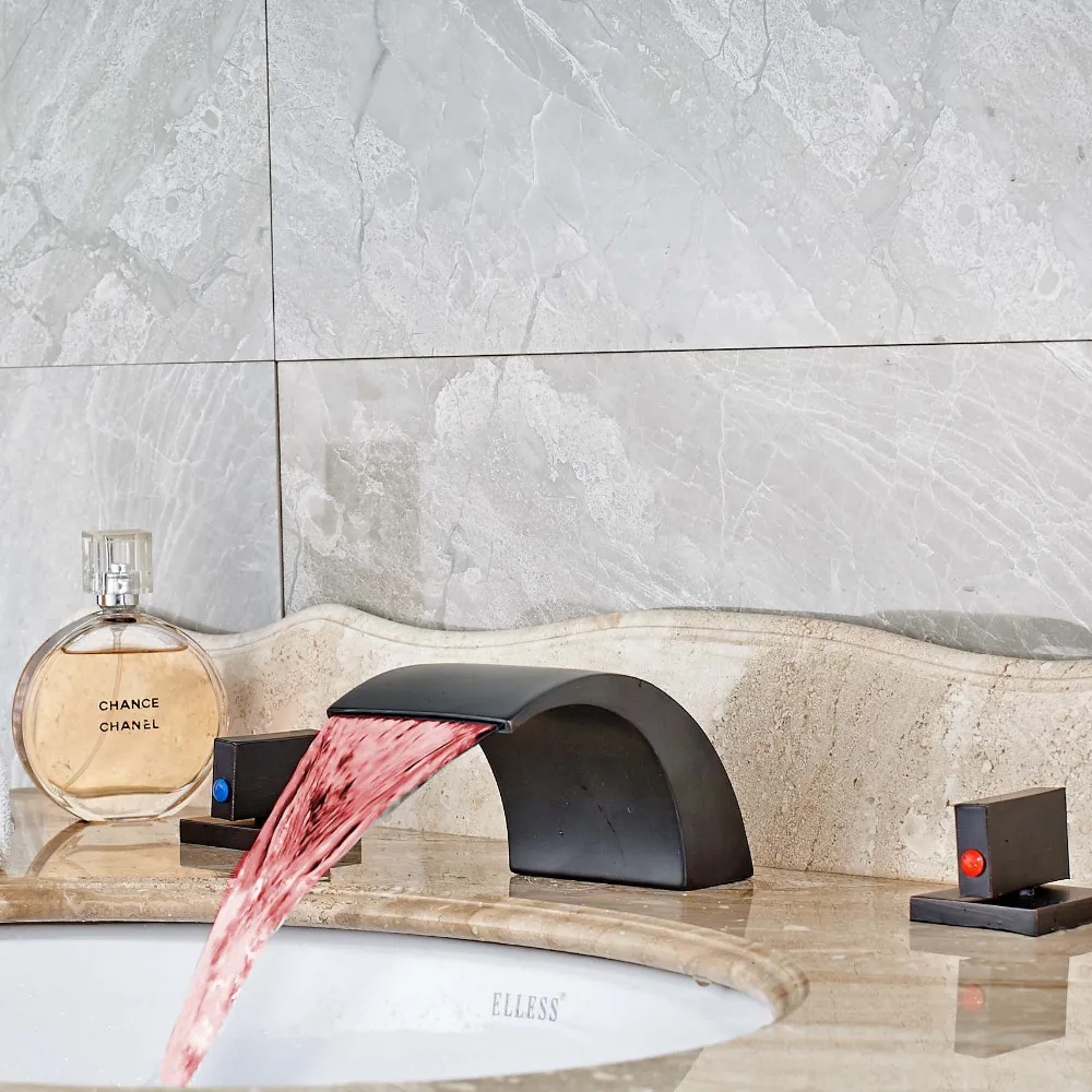 

Newly Fashion LED Color Changing Oil Rubbed Bronze Waterfall Bathroom Basin Faucet Mixer Tap