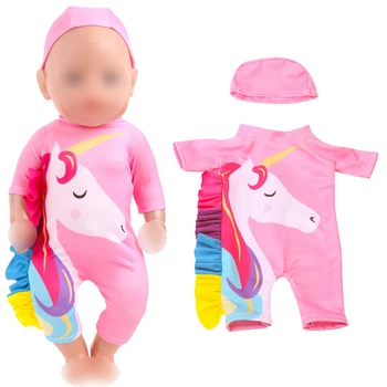 

43 cm baby dolls Clothes new born swimsuit unicorn pink bathing suit fit American 18 inch Girls doll f745