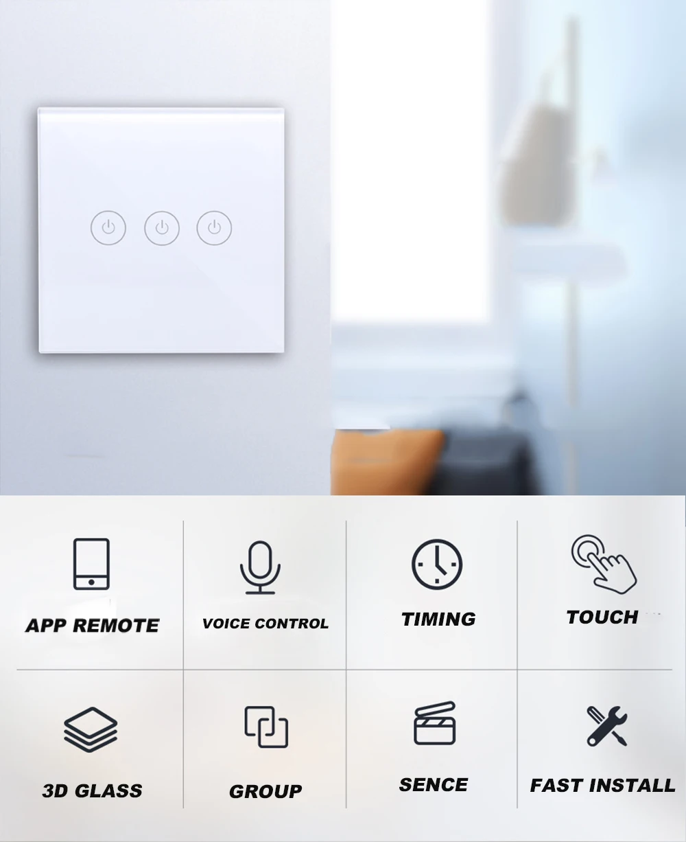 Настенный умный Wi-Fi светильник со стеклянным экраном сенсорная панель голосовой пульт дистанционного управления беспроводной Inteligente прерыватель Alexa Google Home