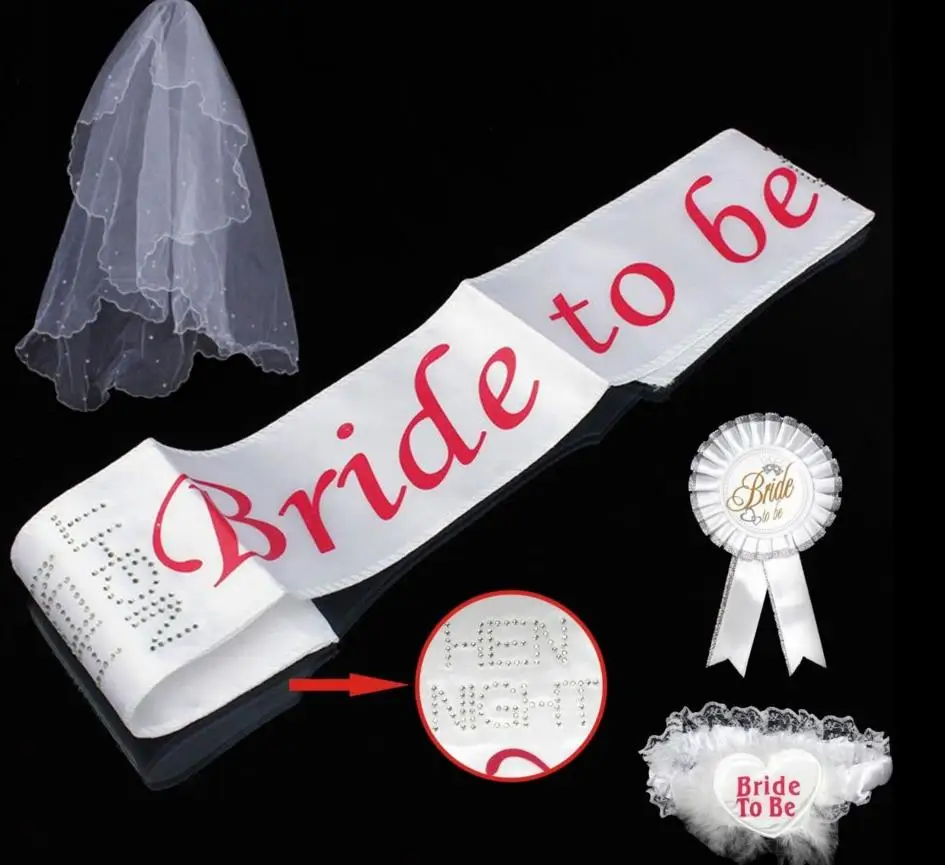 Bride To Be Bridal Veil Sash Rosette Badge Hen Night Bachelorette Party Kit Set 