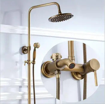 Online Top Quality Luxury Special Antique Brass Rainfall Shower Set Faucet + Tub Mixer Tap + Hand Held Shower Bath And Shower Faucet