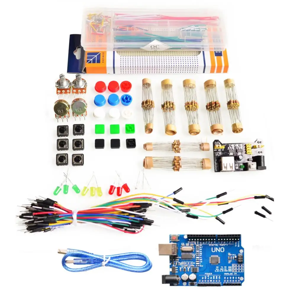

generic parts package kit + UNO R3 ATMEGA16U2 +MB-102 830 points Breadboard +65 Flexible cables+ jumper wire box