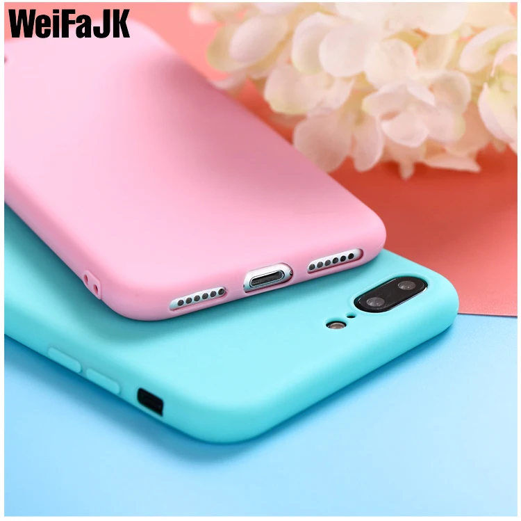

WeiFaJK Silicone Case For iPhone 7 6 6s 8 Plus X Candy Color Phone Cases For iPhone 6 6s 7 8 Simple Soft TPU Protective Cover