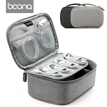 

Boona Canvas Electronic Storage Bag Zipper Portable Box Type Case for Electronic Gadget Cosmetic Organizer Protective Case