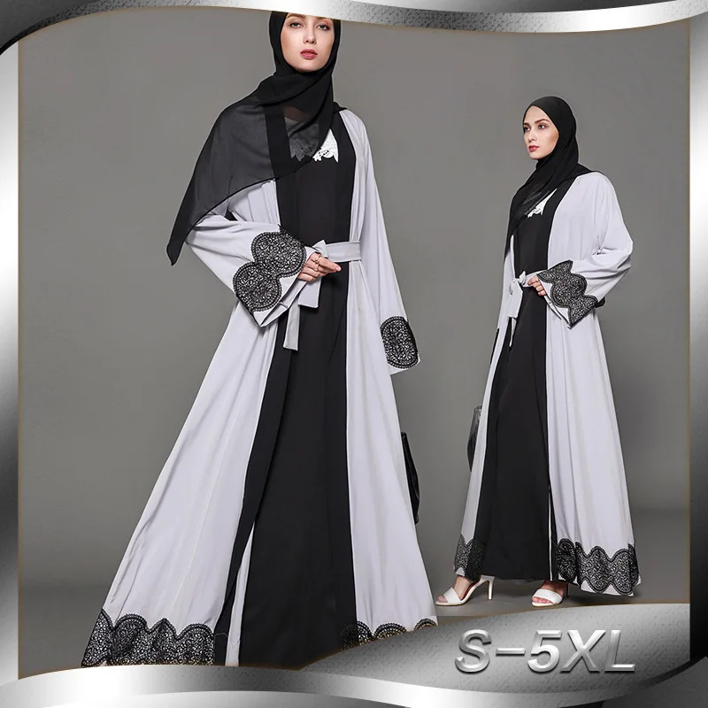 2019 женский серый кафтан abaya Дубай турецкое исламское платье плюс размер 5XL