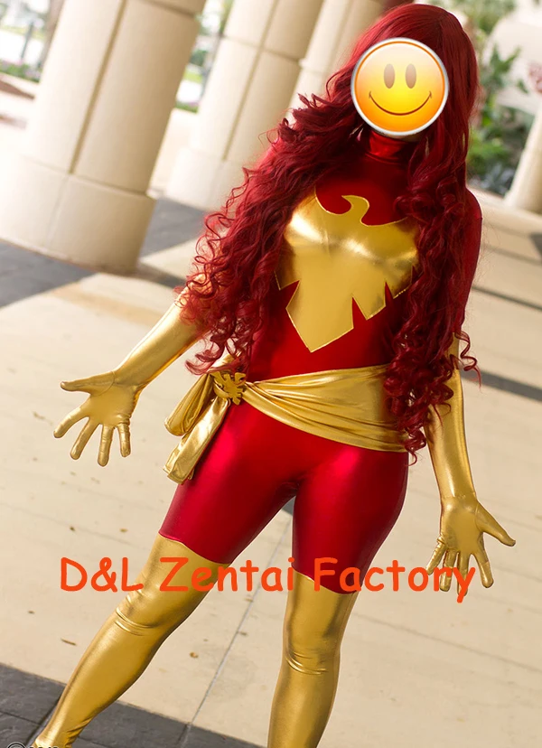 Free Shipping DHL Wholesale X Men Phoenix Jean Grey Sexy Red and Gold Shiny Metallic Superhero