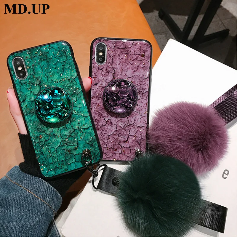

For iPhone XS MAX Glitter Phone Cases For iPhone XR XS MAX X 8 7 6 6S Plus Fox Hair Ball Holder Case Coque Soft Silicone Covers