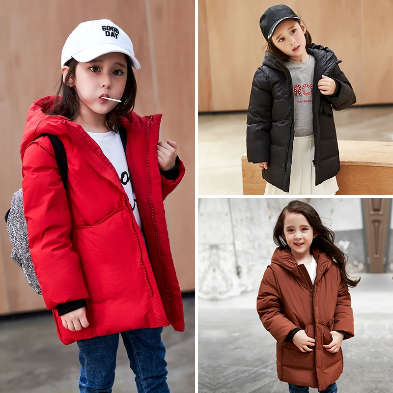 

XYF1637 Boys Girls Winter Down Jackets Kids Plaid Long Sleeve Winter Jacket Coat Warm Outerwear Long Coat 85% White Duck Down