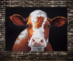 

TOP animal painting --Original Cute Cow art OIL painting # TOP handpainted Decor ART-36 " large---accept custom photo painting
