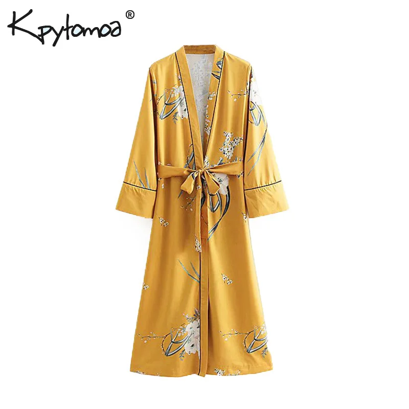 Vintage Chic Floral Print Bow Tie Sashes Kimono Women 2019 Fashion V Neck Long Sleeve Ladies Blouses Shirts Casual Blusas Mujer