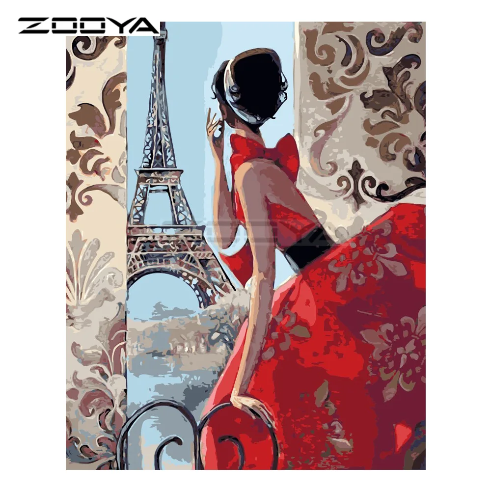 

ZOOYA 5D DIY Diamond Embroidery Cartoon Woman Back View Eiffel Tower Diamond Painting Cross Stitch Mosaic Decoration CJ1001