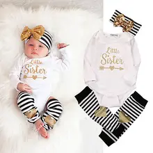 3pcs Newborn Kids Baby Girl Infant Long Sleeve Jumpsuit Bodysuit +Striped Leg Warmer+Headband Clothes Outfit Set