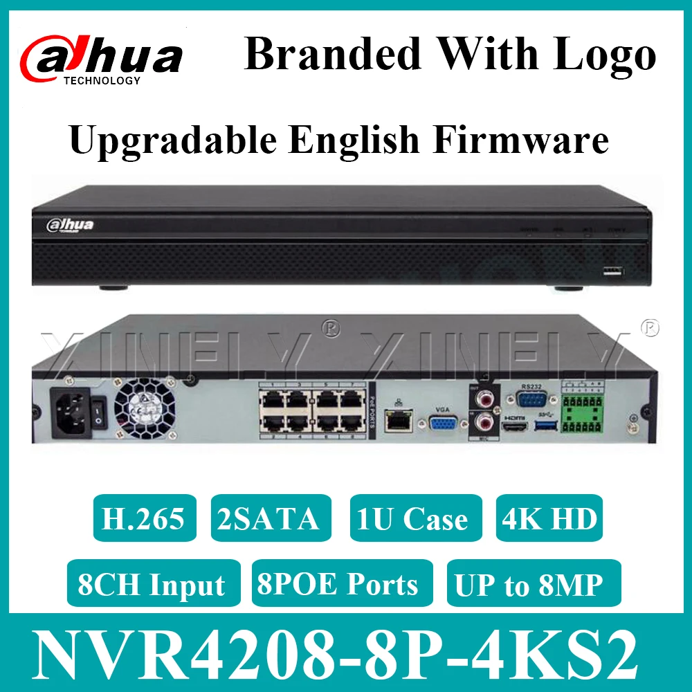 Dahua оригинальный NVR4208 8P 4KS2 8CH 1U 8 POE 4K H.265 Lite сетевой видеорегистратор H265 с 2SATA