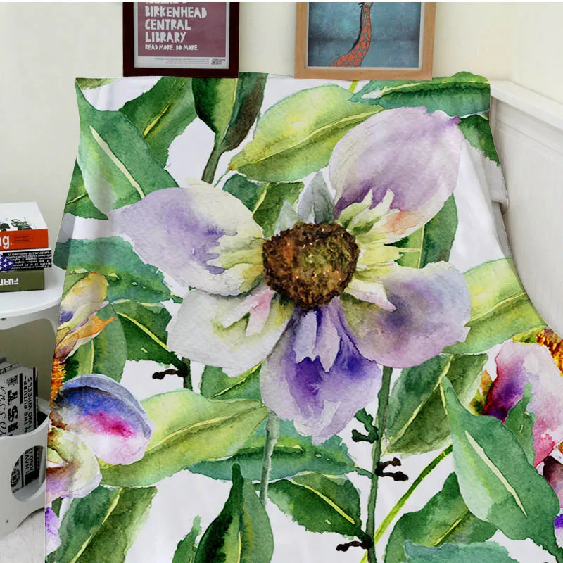 

Blankets Cobertor Soft Plush Beautiful Blooming Purple Flowers Green Leaves Sofa Bed Throw Kids Adults Blanket Thick Thin