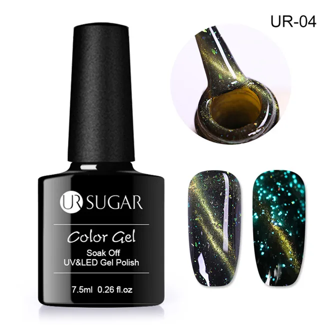 Ur Sugar 7,5 мл светящийся Магнитный 3D Гель-лак для ногтей с эффектом «кошачий глаз» лак звездный блеск Гель-лак замачиваемый УФ-гель лак на черной основе - Цвет: UR-04