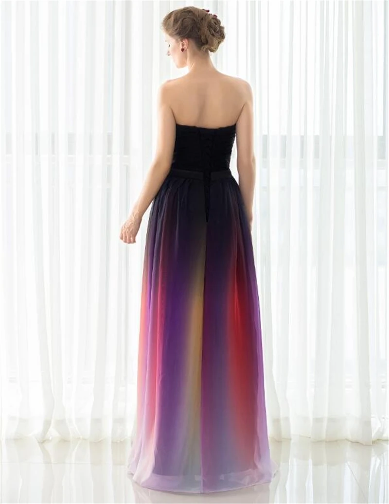 SHAMAI новые градиентные красочные сексуальные платья Омбре шифоновое платье для выпускного бала платье Плиссированное без бретелек женское вечернее платье