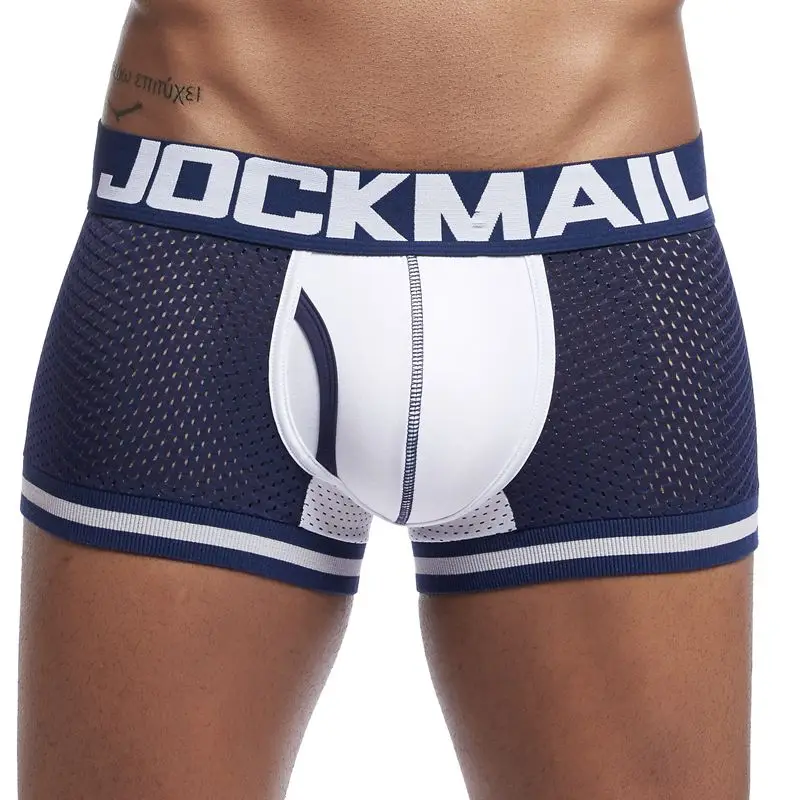 JOCKMAIL, новинка, нижнее белье для мужчин, боксеры, сетка, u-образный мешочек, сексуальные подштанники, Cueca, хлопковые трусы, боксерские шорты для геев, мужские трусы, цветные - Цвет: 07