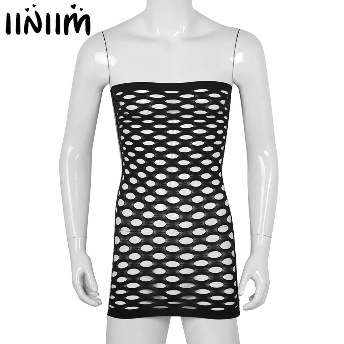 

iiniim Men Adults Skinny Hollow Out Lingerie Babydolls for Male Stretchy Tops Pantyhose Stockings Costumes Sleepwear Nightwear