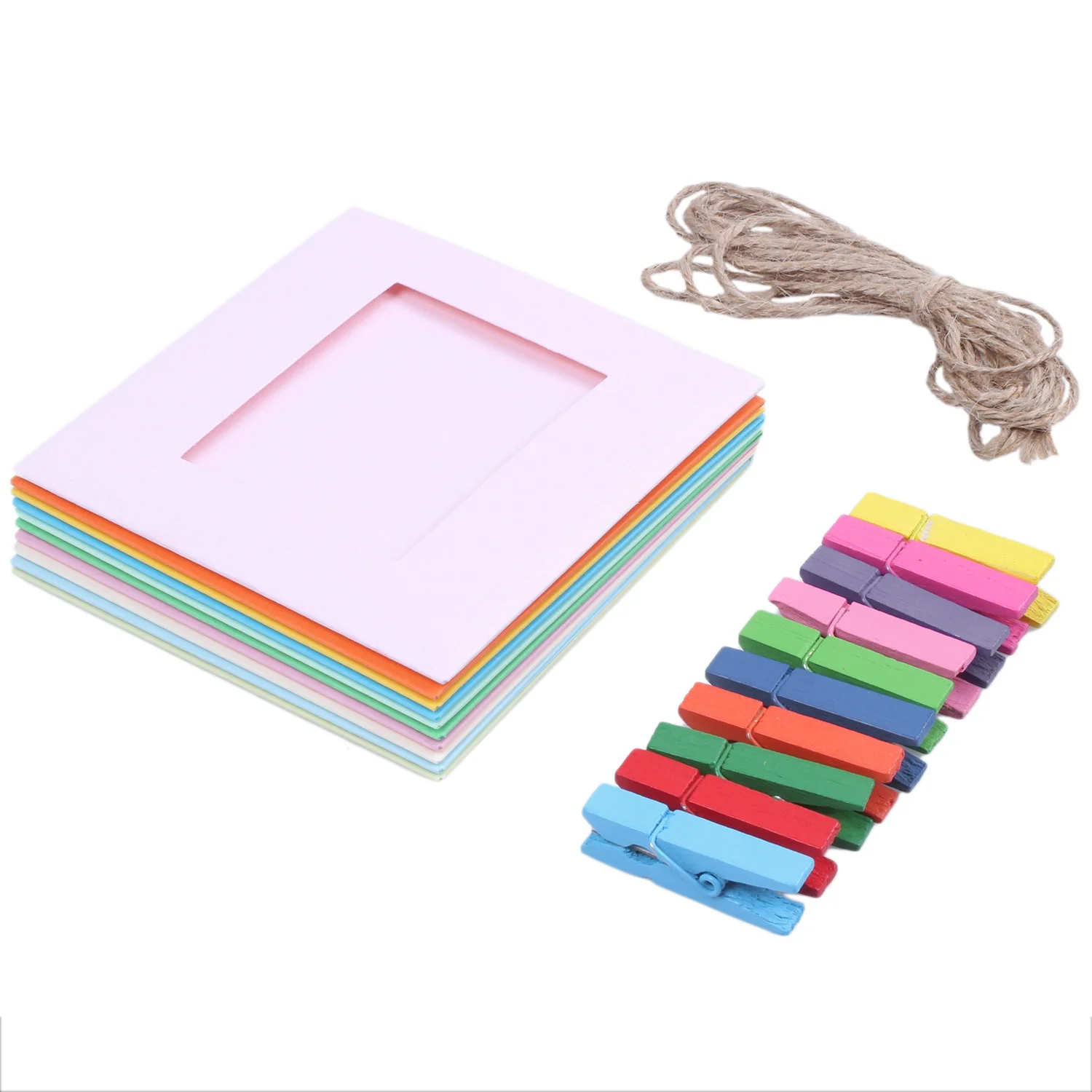 ##BUY 1set Paper Films Photo Frame + Wooden Clip + Hemp rope For Fujifilm Instax Mini Film 8 7 s 25 50 90