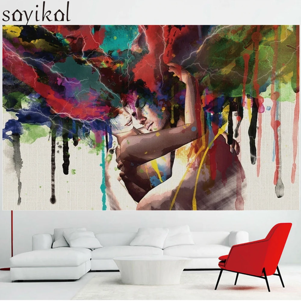 

Love Wedding Decor Wall Art Canvas Prints Hugging Couple Portrait Abstract Lover Canvas Painting Wall Decorations Living Room