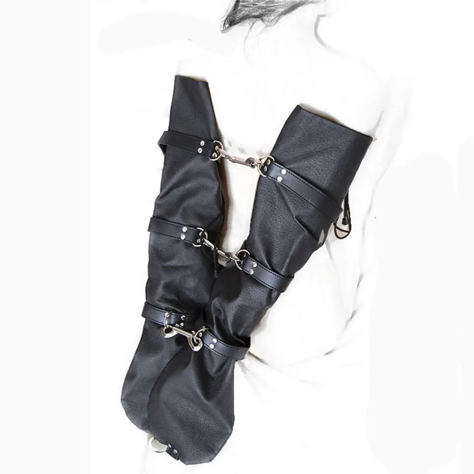 BDSM Black Armbinder Bondage Sleeve / Fetish PU Leather Hand Restraint