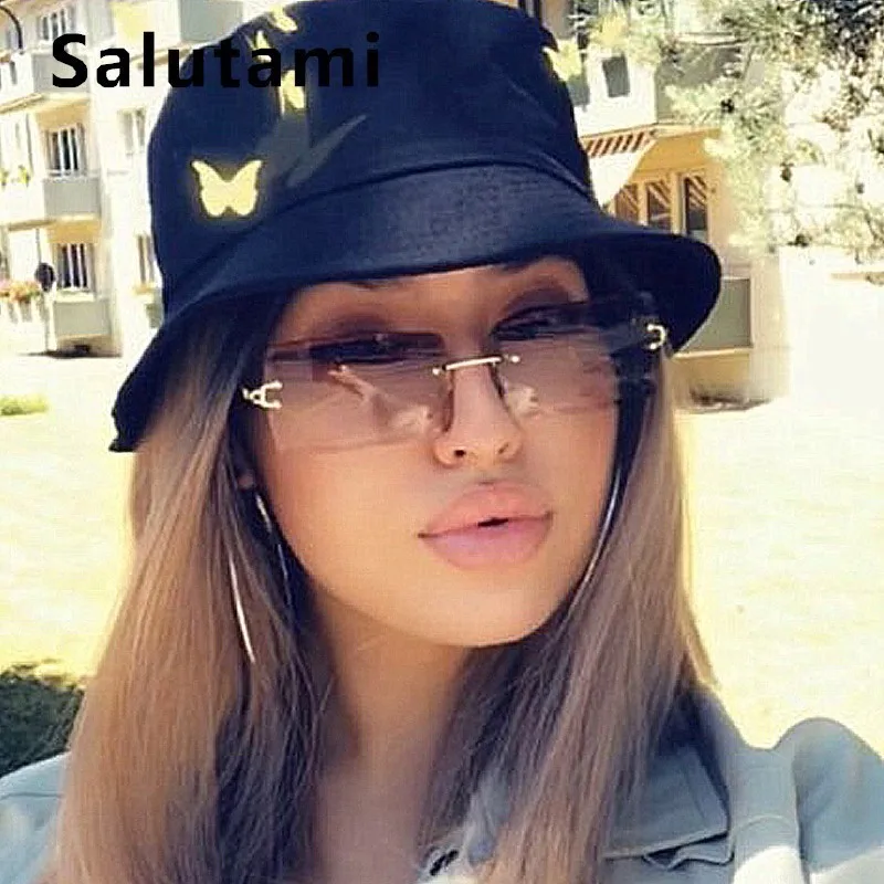 

Cutting Frameless Small Square Sunglasses Men Women Luxury Brand Narrow Sun Glasses Female Gradient Eyewear Black Brown Shades