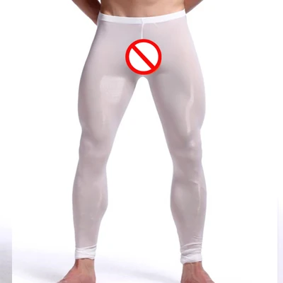 2022 New Man Sexy Nylon Transparent Long Johns/Lce Silk Pouch Sheer Leggings Bottoms/Gay Spandex Lounge Tights merino wool long underwear Long Johns