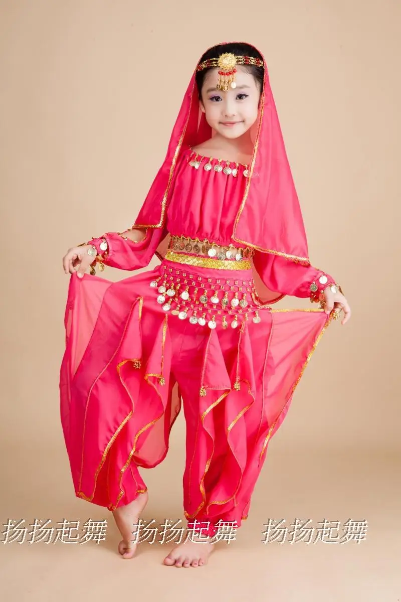 Детская индийская танцевальная одежда, Женский Детский танец живота, этнические танцевальные костюмы, костюм