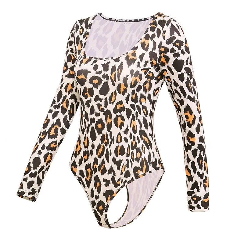  Sexy Bodysuit Women Summer Autumn Basis Skinny Jumpsuits For Women 2018 Long Sleeve Leopard Print Playsuit Free Shipping