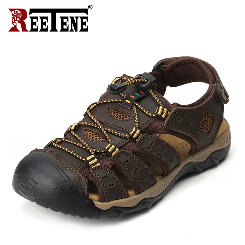 

REETENE Brand Genuine Leather Men Shoes Outdoor Beach Men Sandals Summer Fashion Comfortable Men'S Shoes Big Size 38-47