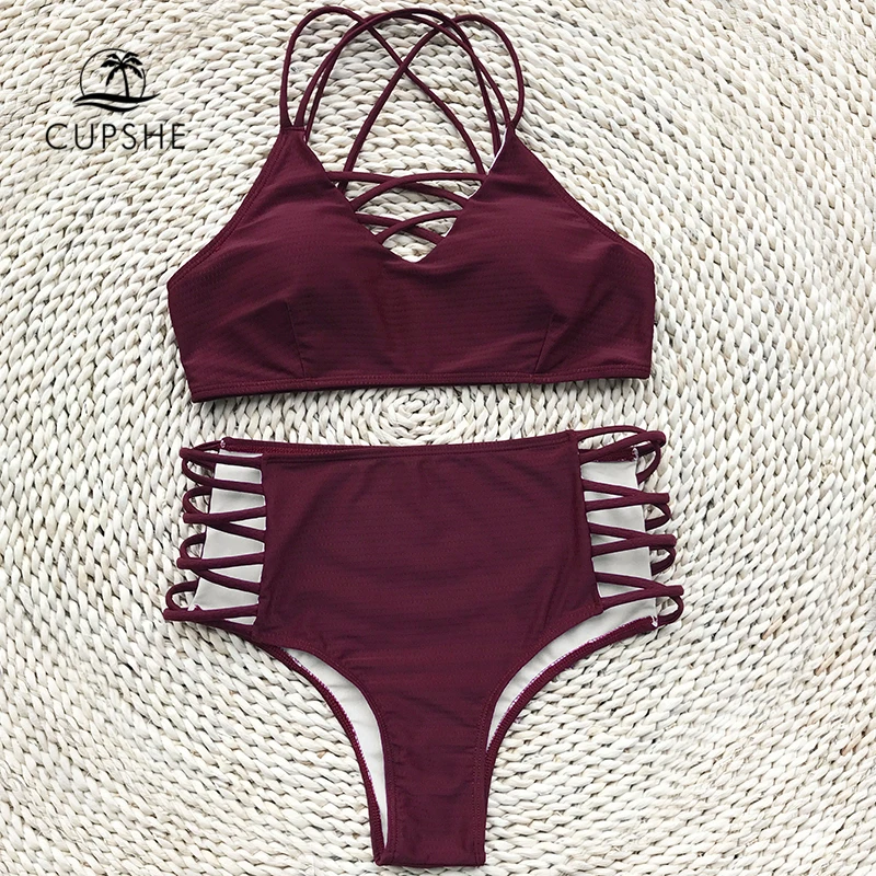burgundy high waisted bikini bottoms
