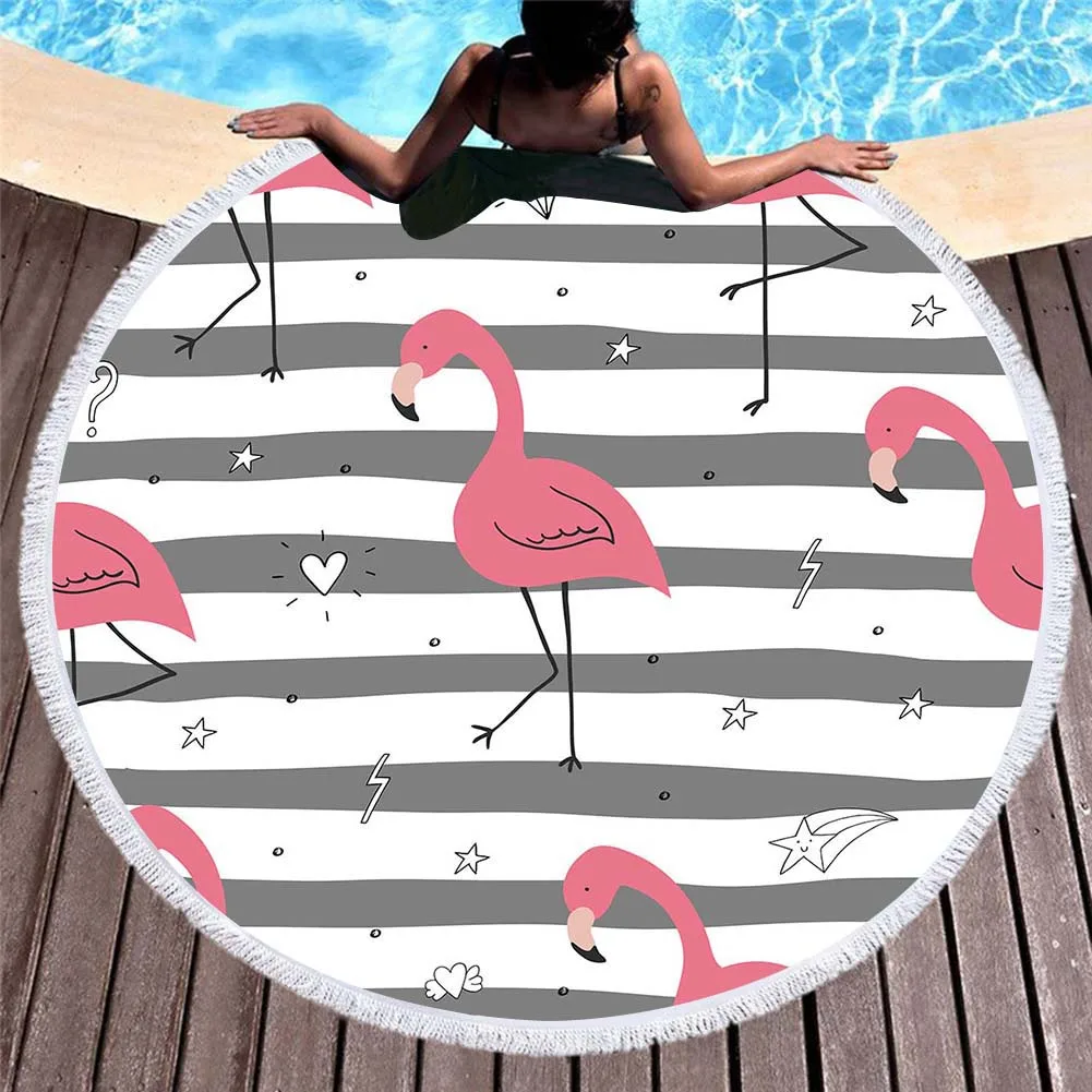 

Bath Towel Yoga Mat 59x59 Inch Round Beach Towel Cute Printed Flamingo Large Round Beach Towel With Tassels Thick And Soft