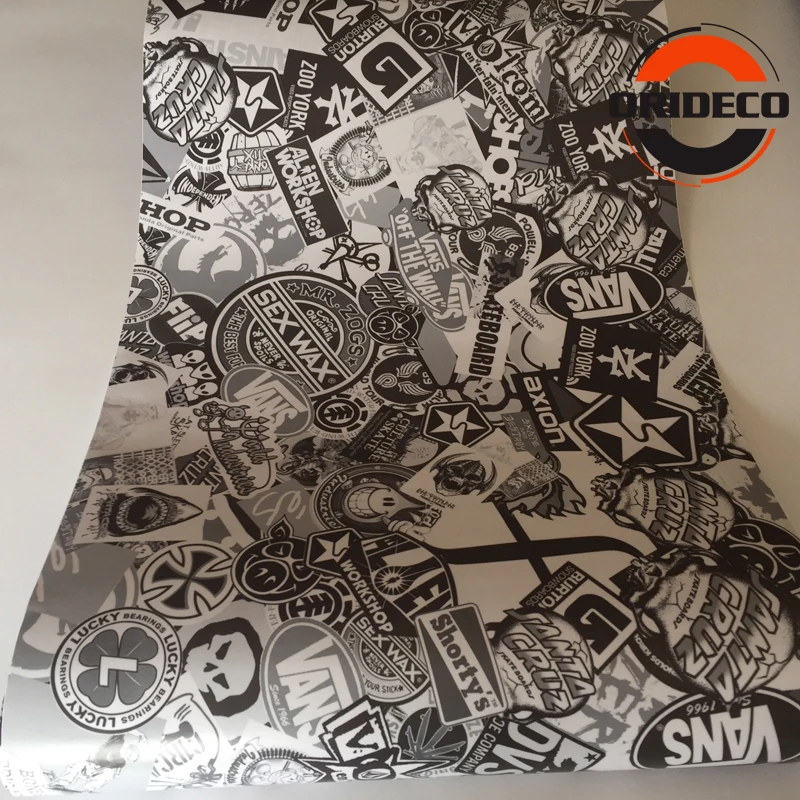 black white cartoon sticker bomb vinyl wraps 5