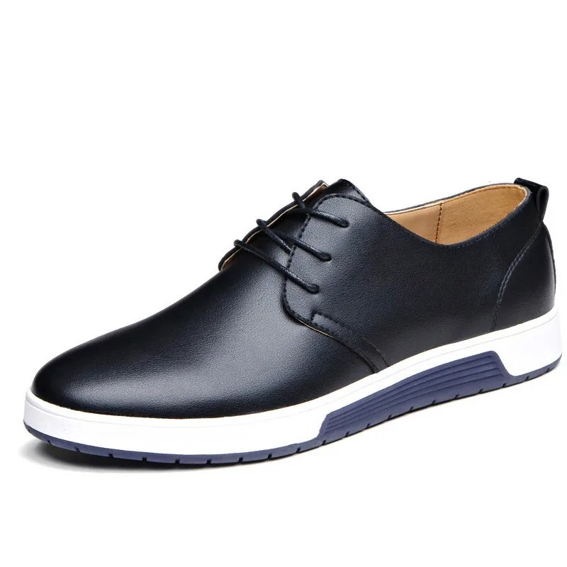 

FOORAABO 2019 Luxury Brand Men Shoes Casual Leather Fashion Trendy Black Blue Brown Flat Shoes for Men