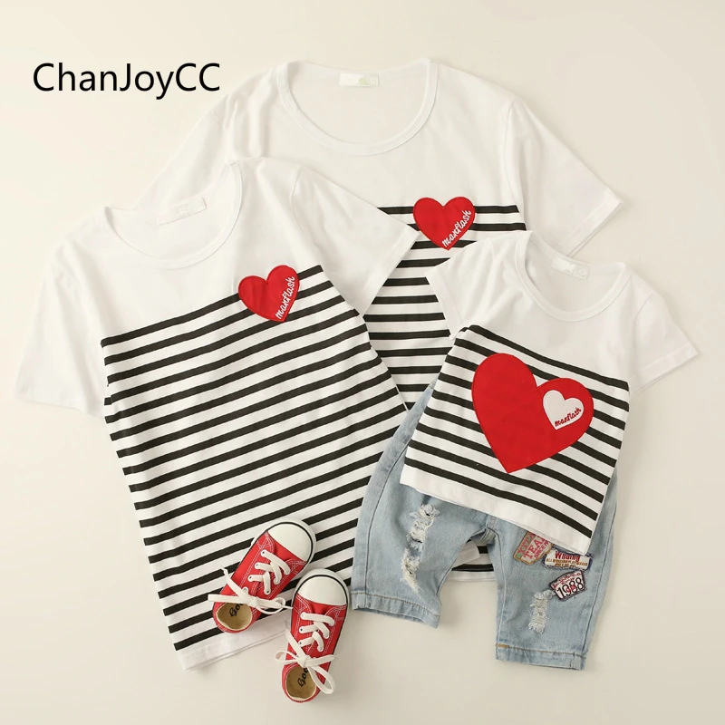 ChanJoyCC Family Matching Outfits T-shirt Summer New Fashion Mother Father Baby Boy Girl Short Sleeve Striped T-shirt cotton100%