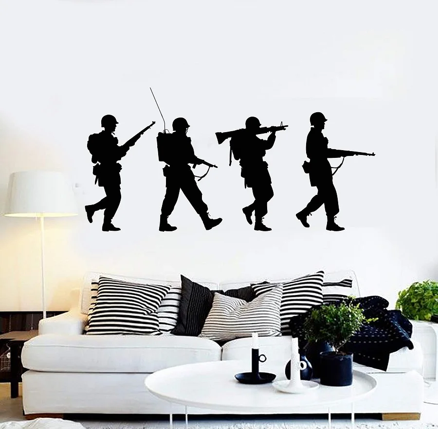 

Vinyl Wall Decal Silhouette Soldiers War Military Art Boys Room Stickers Mural Unique Gift 2FJ44