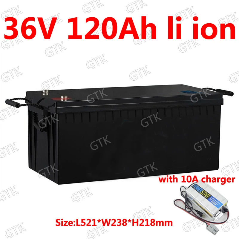 

GTK waterproof 36v 120ah lithium ion battery 100A BMS li ion for 3500W 1500w inverter scooter golf cart ATV RV +10A charger