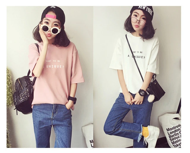 Summer Short Sleeve Soft T-Shirt New O-Neck Letter Print Loose Women T-Shirts Girls Lady T-Shirt Casual Student Tops Tee