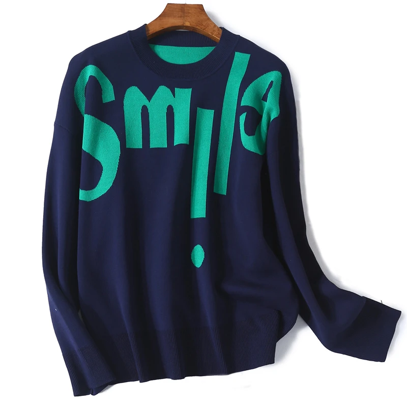 

Runway design Lolita fashion letter jacquard Jumper women sweater autumn winter tops knitted pullovers elegant streetwear luruxy