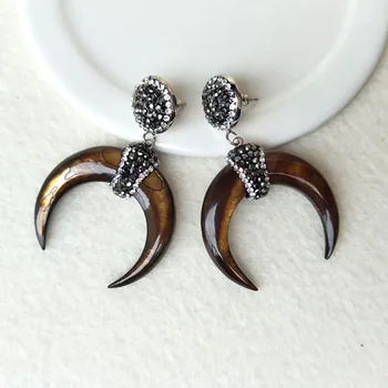 

5 pairs Natural shell Ox Horn Charm Brown earrings Open Circle Ring Crescent DIY making Jewelry Earrings Handmade Findings ER41