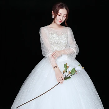 

White Lace Appliques Backless Wedding Dresses 3/4 Sleeves Elegant Simple Bridal Dresses Open Back Cheap Wedding Gowns