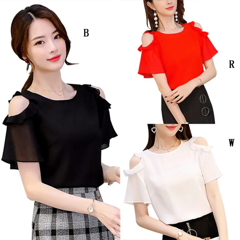 Summer Ladies Black Tops Chiffon Shirts Blouses Women Sheer Cheap Clothes China Femininas Camisas Clothing Female