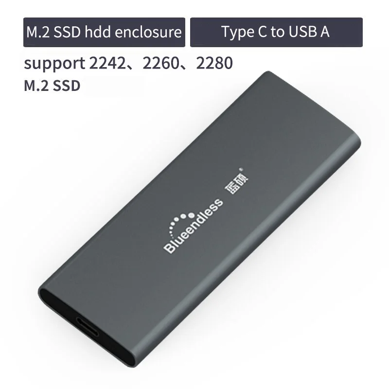 Blueendless M.2 портативный жесткий диск ssd Чехлы Кабель с разъемом типа c usb 3,0 msata 2242/2260/2280 жесткого диска серебристый алюминиевый hdd caddy