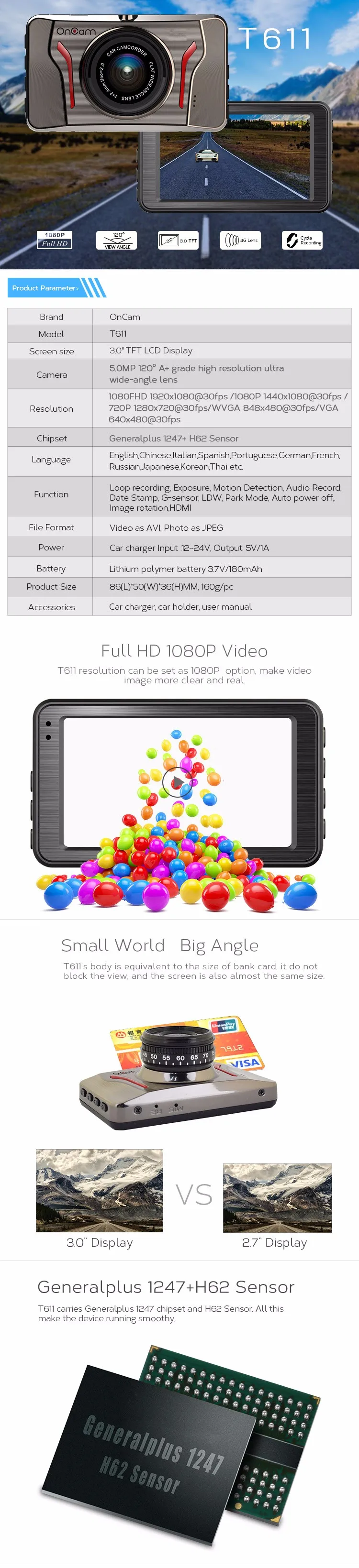 Новый 3.0 «автомобильный видеорегистратор камера t611 полный hd1080p автомобильный видеорегистратор даш кулачок g-сенсор ночного видения автомобиля камера Новый 3.0 «автомобильный видеорегистратор камера t611 полный hd1080p автомобильный видеорегистратор даш кулачок g-сенсор ночного видения автомобиля камера