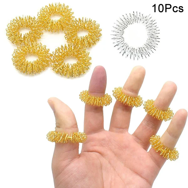 

10 Pcs/Set Acupressure Finger Rings Massager Stainless Steel Circulation Ring for Kids Adults WS99