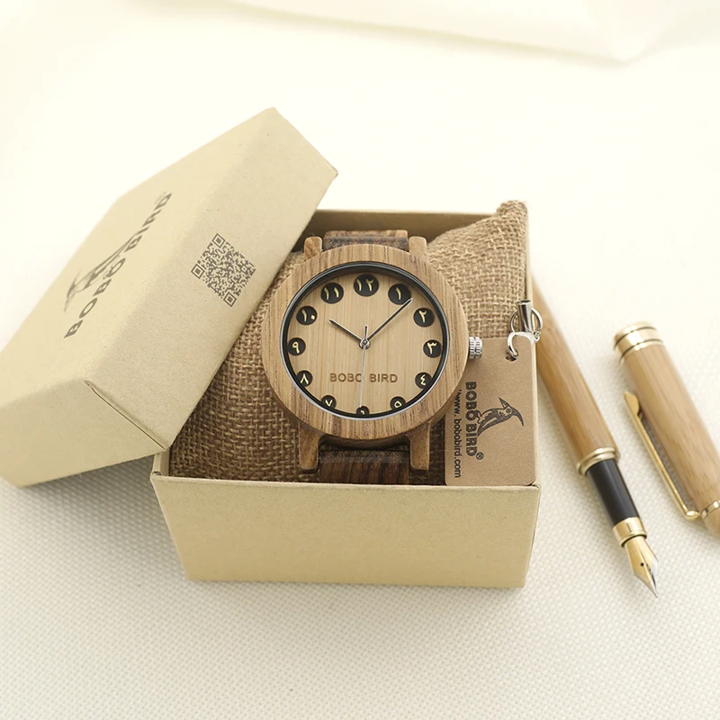 BOBO BIRD EN24 Decent All Wood Men Watches Arabic Numerals Display Bamboo Watch as Gift